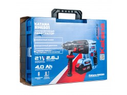 Перфоратор аккумуляторный Katana RH6501 (1*4 Ач, 21В, бесщеточн., 2.6 Дж, 3 режима, SDS+, 3 сверла, кейс)